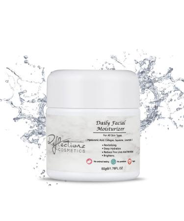 Reflectionzz Cosmetics Anti Aging Face Moisturizer For Women & Men With Hyaluronic acid & Hydrolysed Collagen Oil Free Non Comedogenic Face Cream For Women & Men Dry Skin Face Moisturizer 1.7oz