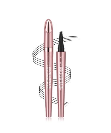 Microblading Eyebrow Pen with 4-Fork-Tip - Eye Makeup Eyebrow Tint Pen Lift & Snatch Eyebrow Pen Long-Lasting Waterproof Natural Hair-Like Brows Refined Pink Champagne(Black)