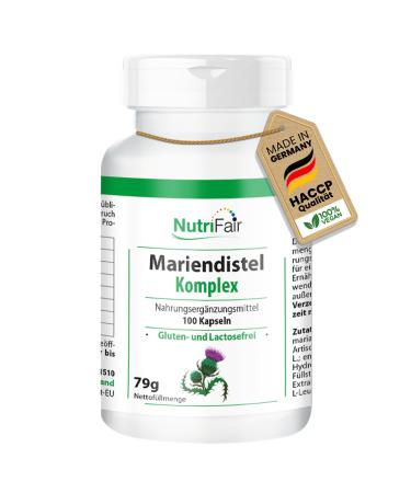 Nutrifair BV Milk thistle complex with milk thistle artichoke & dandelion 250 mg silymarin per day 100 capsules high dosage 100 vegan German production & laboratory testing NutriFair