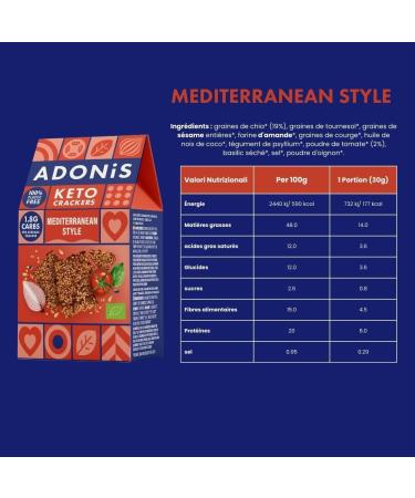 Adonis Keto Olive and Chia Seed Crackers (pack of 10 crackers of 60g) | Vegan and Keto l 100% Natural l Gluten Free  - Buy Online on GoSupps.com