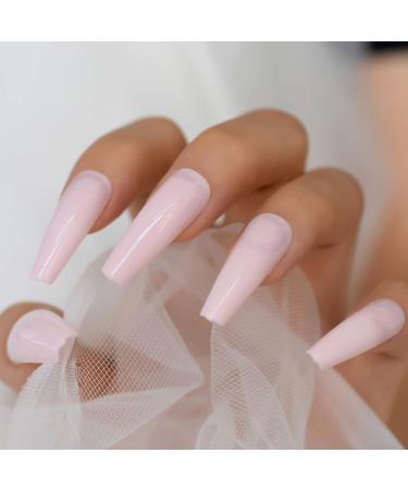 Sakura Pink Press On Nails - Long Coffin Glossy Finish Acrylic Faux Ongles - 24pcs Set | International Shipping Available - Buy Online on GoSupps.com