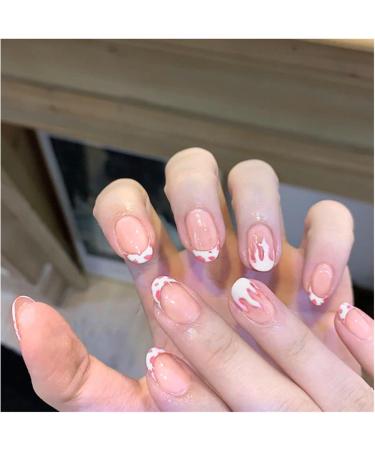 Nail Art Patches Beautiful and Fashionable Nail Patches Finger Decorations Beauty and Decorative Supplies Simple Oval French Manicure European and American Flame Pink and White Sweet Fake Nails R789 French Flame - Buy Online on GoSupps.com