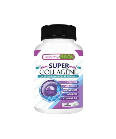 Hydrolyzed Marine Collagen + Bamboo + Magnesium + Calcium + Vitamins C and D3 | Hydrolyzed Collagen Peptan | For Health & Care of Joints Muscles & Bones | 180 Tablets