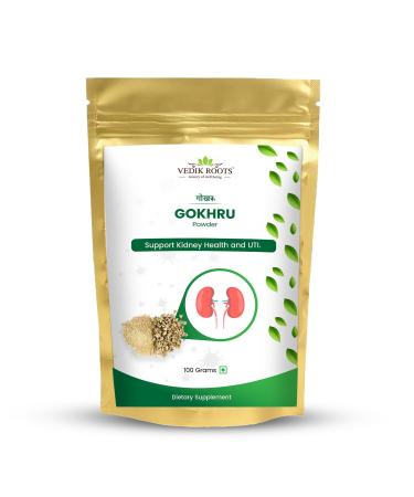 VEDIKROOTS Gokhru Powder | 100% Pure & Natural Ayurvedic Herb | Traditionally Used to Balance Kidney Wellness & Urinary Wellness | 100g (Pack of 1)