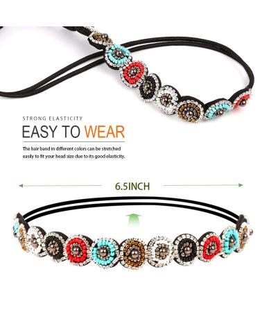 Teenitor 6pcs Rhinestone Beaded Headbands - Elastic Hair Accessories for Women & Girls | Multicolor - Buy Online on GoSupps.com