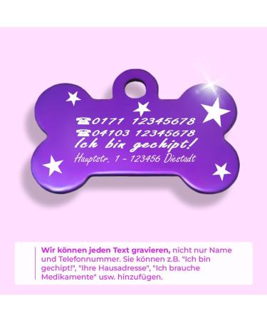 Ibera Gifts - Personalized Bone-Shaped Dog & Cat Collars | Engraved Neck Bands for Medium to Large Pets (Purple Stars) - Buy Online on GoSupps.com