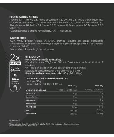 ISO WHEY ZERO | 85% Protein | Micro-Cold Filtered | Rich in Amino Acids | Sugar Free | Bodybuilding & Dry | Team Nutrition - French Brand (Cookie & Cream 2000g) - Buy Online on GoSupps.com