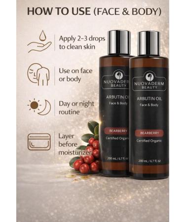 Nuovaderm Beauty Bearberry Infused Body Oil 2 Pack (200 mL / 6.7 fl oz Each) Lightweight Face & Body Oil with Botanical Extracts Hyaluronic Acid & Vitamin E Fast-Absorbing Non-Greasy - Buy Online on GoSupps.com