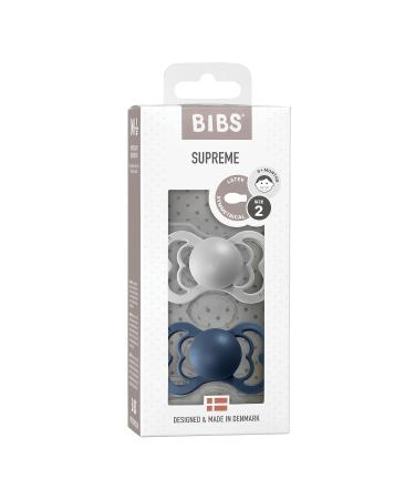 BIBS Supreme Baby Pacifier 2-Pack | Made in Denmark | BPA Free | Natural Rubber | Size 2 (6-18 Months) | Cloud/Steel Blue - Buy Online on GoSupps.com