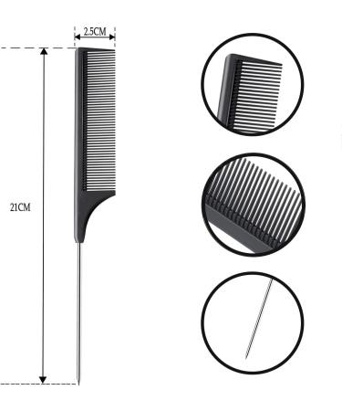 Dazisen Anti-Static Tail Combs Set - Fine Tooth Salon Barber Hairdressing Comb with Stainless Steel Handle for Men and Women - Black (Pack of 3) - Buy Online on GoSupps.com