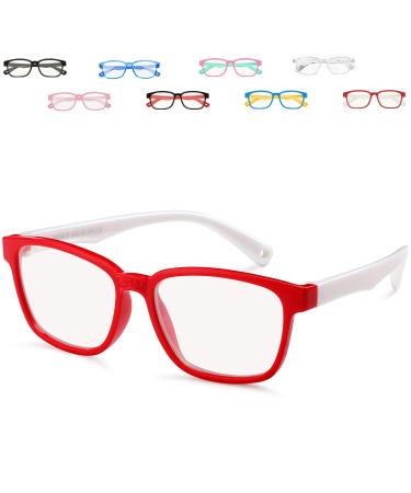 Getino Kids Blue Light Glasses, Anti Eyestrain Glare UV Protection Computer Gaming Blue Glasses for Child Boy Girl Age 3-12 6-red White
