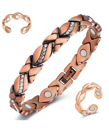 Cigmag lymphatic drainage copper bracelet women women ultra -high magnets 99% pure copper adjustable with removal tool and gift box crystal - Buy Online on GoSupps.com