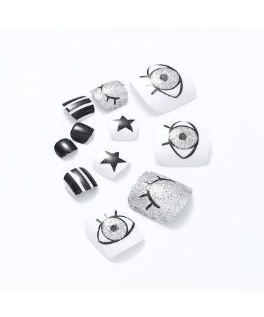Handcess Square Glitter Fake Toenails - Short Black & White Full Cover Artificial Nail Tips for Women & Girls | 24-Hour Stick-On French Nails - Buy Online on GoSupps.com