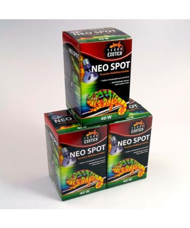 Terra Exotica Neo Spot- Terrarium reflector radiation with UV radiation for terrarium dwellers- heat and light source for your Terrarium 25W 40W 60W 75W 100W and 150 watts (3 40 W) 40 W 3