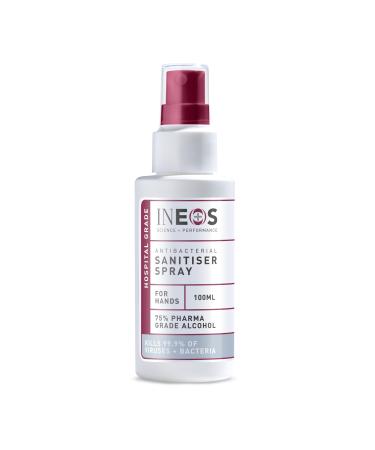INEOS - Sanitiser Spray (100 ml) - Antibacterial Hand Sanitiser - 75% Pharma Grade Alcohol Based - Hospital Formula - Effective Against 99.9% of Viruses and Bacteria