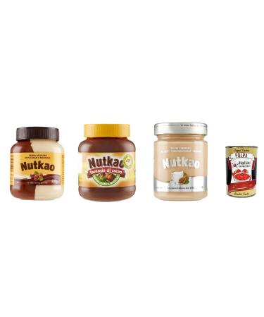 Italian Gourmet E.R. Nutkao Test Pack Crema Bicolore Bianca and Cacao Nocciole e Vaniglia Hazelnut and Vanilla Cocoa Spreading Cream glass + Italian Gourmet Pulpa 400g