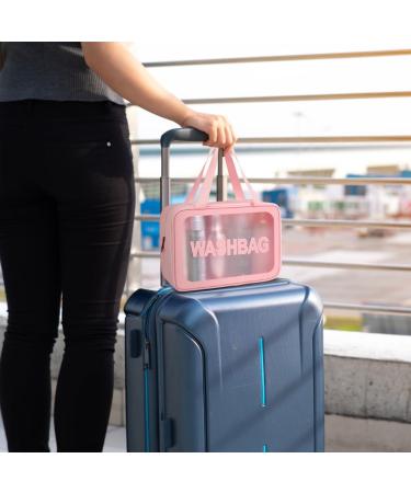 Aucuu 6 Pcs Clear Toiletry Bag Set | Waterproof Transparent Travel Wash Bags | Pink Cosmetic Makeup Bags for Women and Girls - Buy Online on GoSupps.com