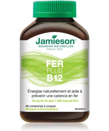 Jamieson Iron + Vitamin B12 Chewable Tablets - 45 Tabs - Buy Online on GoSupps.com