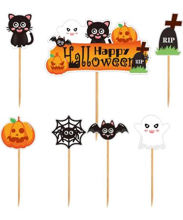 49 Pcs Halloween Cake Toppers Happy Halloween Party Decoration Supplies DIY Cartoon Cupcake Toppers Pumpkin Ghost Cake Flag Kids Birthday Favors (A) - Buy Online on GoSupps.com