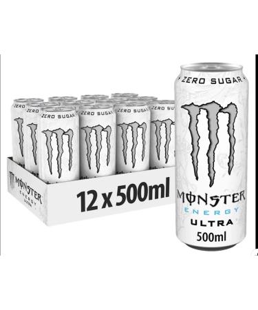 Monster Energy Drinks 12 Pack 500ml (Energy Ultra Zero White No Added Sugar) + 2 Free Lewis Hamilton Zero Sugar Cans BY SHOP 4 LESS