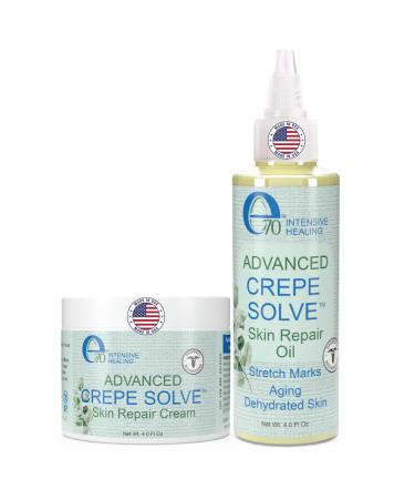 Crepe Skin Erase Cream & Firming Oil Set (2 Pk 4 Fl Oz each) - with Natural Oils Licorice Root & Chamomile Extract - Crepey Skin Tightening and Firming Body Cream & Oil Made in USA Cream and Oil (Pack of 2)