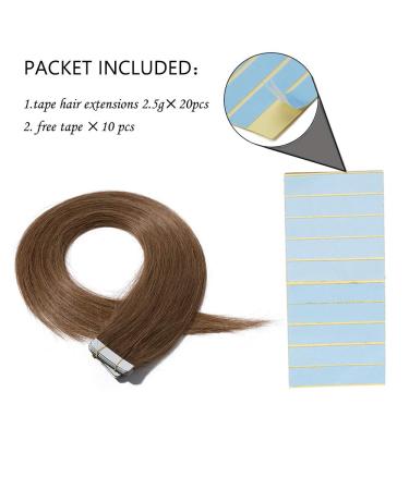 SEGO TAPE Hair Extensions Glue - 20 Remy Real Hair Tressen - Light Brown #6 (16/45cm) - Includes 10 Free Tapes - Premium Quality - Buy Online on GoSupps.com
