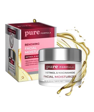 Retinol and Niacinamide Daily Face Moisturizer - Treats Acne & Hyperpigmentation Brightening & Anti-aging Day Cream - Cruelty Free Korean Skin Care - All Skin Types - 1.69 Fl. oz/ 50ml