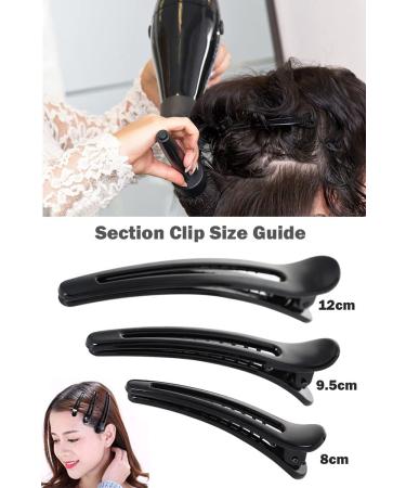 12 Large Duck Hair Clips Set for Hairdressing - Black Crocodile Clamps for Salon & Sports - 3 Sizes Included - Buy Online on GoSupps.com