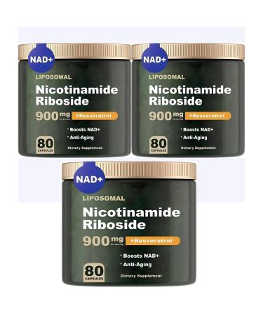NAD+ Supplement - Liposomal Nicotinamide Riboside Resveratrol NAD Supplement for Anti-Aging Quercetin - Energy Focus - 80 Capsules (3)