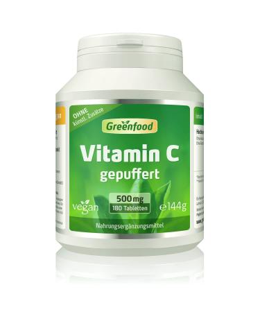 Green food vitamin C stomach -friendly pH -neutral 500mg high dose tablets - for the immune system bone skin teeth and gums.Vegan.144 g (1 Pack)