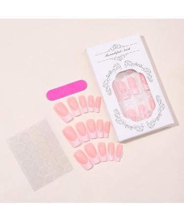 Press on Nails - Medium Square Love Heart Pearl - 24Pcs Reusable French Fake Nails with Flower & Bow Tie Design - Artificial Acrylic Coffin Nails for Women - Buy Online on GoSupps.com