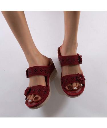 Shop Women's Floral Wedge Heel Sandals - Boho Beach Flip-Flops | Comfortable Open Toe Travel Shoes (Blue 37 EU Red 39 EU) - Buy Online on GoSupps.com