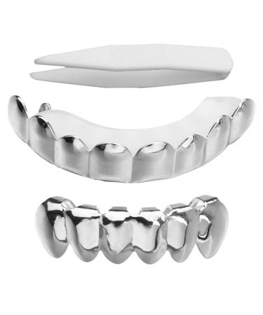 Nolitoy 1 set 8 pieces Halloween tooth replacement fake gold tooth hip hop Top tooth hip-hop vampire teeth vampire costume tears removable mouth vampire prostheses man party needs remote silver
