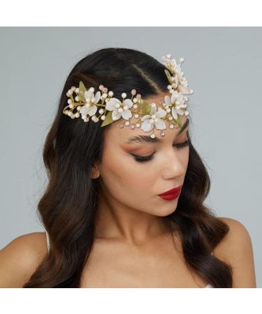 IYOU Fairy Flower Headband Gold Pearl Hair Band Crown Leaf Elf Headpiece Tiara Woodland Princess Wedding Hair Accessories for Women and Girls - Buy Online on GoSupps.com