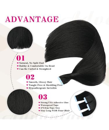 20 Tape in Human Hair Extensions - Seamless 100% Remy Real Hair, 20 Inch, 20 Pieces, 50g/Set, Jet Black - Buy Online on GoSupps.com