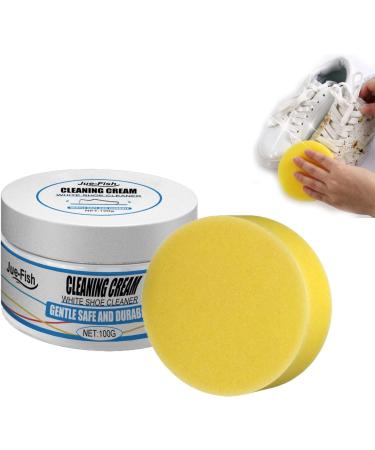 100g White Shoe Cleaning Cream Multi-Functional White Shoes Cleaner Cream for Shoes Shoes Whitening Cleansing Gel Sneaker Stain Remover with Sponge 1pc