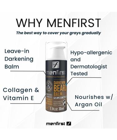 MENFIRST Darkening Beard Balm for Sensitive Skin | Gradually Covers White Hair | Leave-In Conditioner with Keratin Collagen & Vitamin E - 1.1 Fl Oz - Buy Online on GoSupps.com