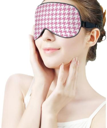 Pink Houndstooth Sleep Mask for Women | Adjustable Eye Shades with Elastic Strap | Perfect for Comfortable Sleep - Buy Online on GoSupps.com