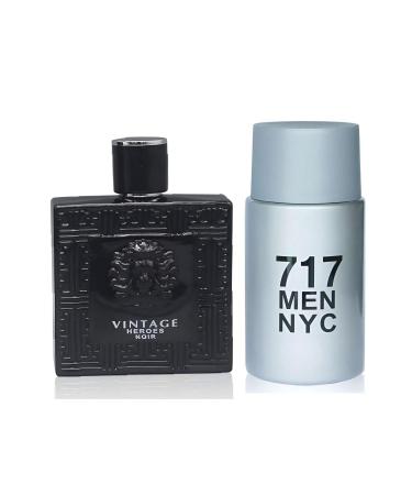 Vintage Heroes Noir&717 NYC Men Combo Cologne for Men/Eau de Parfum Natural Spray Top Notes of Green Apple and Lemon Middle Notes of Tonka Bean Base Notes of Geranium- Natural Spray 100ML