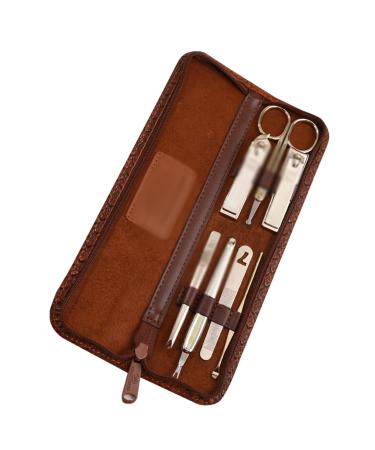 Nail Scissors Manicure Set Nail Clippers for Fingernail and Toenail Professional Nail Cutter with Tweezers Nail File for Everyday use Toenail Clippers (Color : Brown)