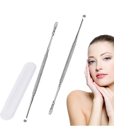 GHGFHD Spiral Ear Wax Ear Pick Spoon Double-Ended Stainless Steel Spiral Ear Pick Spoon Ear Wax Removal Tool Kit with Storage Box and Cleaning Brush for Woman Man Adults(2PCS) (Silver)