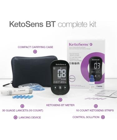 KetoSens Blood Ketone Monitoring Starter Kit with Bluetooth | Ideal for Keto Diet | Includes Meter, 10 Test Strips, Control Solution, Lancing Device, Lancets & Travel Case - Buy Online on GoSupps.com