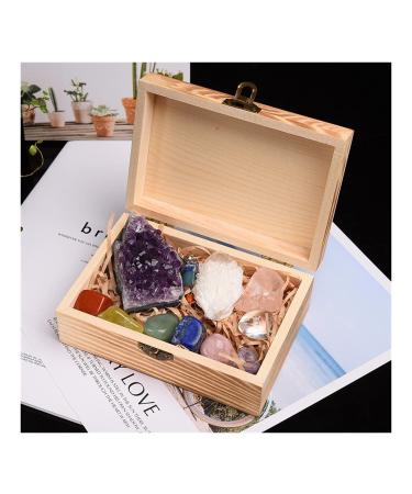 Room Decoration 11pc Natural Amethyst Cluster Quartz Crystal Specimen Stones Rough Ore Seven Stone Wooden Gift for Decoration Stone Generator Box