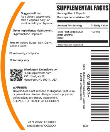 BulkSupplements Beet Root Extract Capsules - Vegan Beet Root Supplements 8000mg 365 Veg Capsules for Energy & Health - Buy Online on GoSupps.com