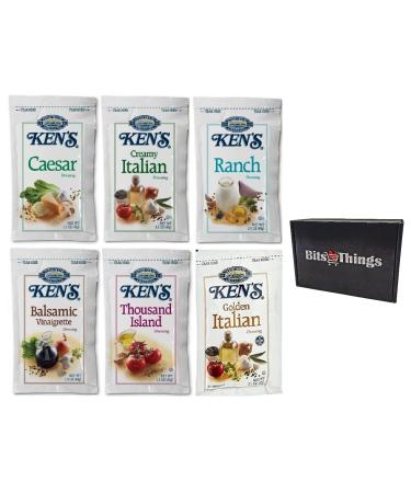 Ken's Salad Dressing Packets 6 Flavors 1.5 oz. (Caesar, Ranch, Creamy Italian, Balsamic Vinaigrette, Thousand Island and Golden Italian) 3 Packets of Each