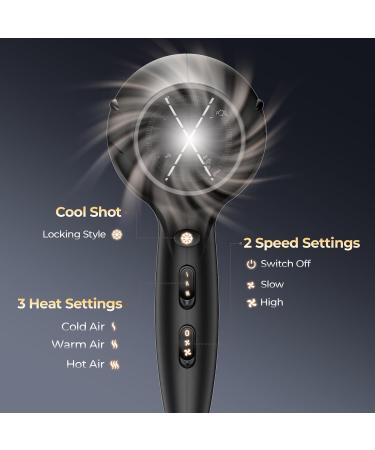 YASHE HD-8009BF Professional Hair Dryer 2400W Salon Ionic Hairdryer with Diffuser and Nozzle Fast Drying with 2 Speed 3 Heat Setting and Cool Button - Buy Online on GoSupps.com