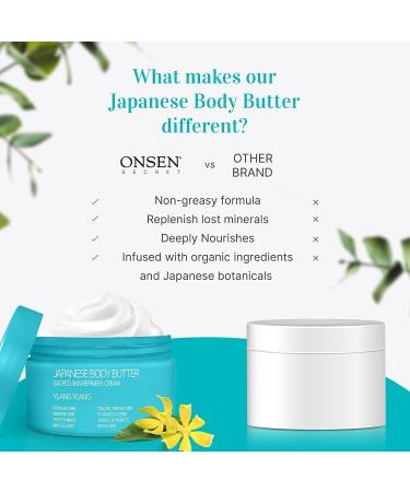 Onsen Secret Japanese Body Butter - Skin Refinery Cream Natural and Organic Moisturizing Clear Skin Exfoliator with All Coconut and Jojoba Oil for Women- 8.6 fl oz/255 ml (Ylang Ylang) - Buy Online on GoSupps.com