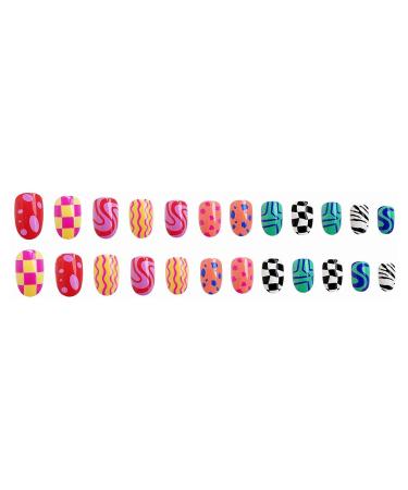 Shop MERVF Oval Press on Nails - Colorful Medium Fake Nails with Checkered Design | 24pcs Acrylic Summer Collection - Buy Online on GoSupps.com