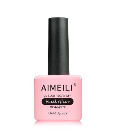 AIMEILI 2 in 1 Nail Glue and Base Gel 15ML for Acrylic Nails, Soak Off U V LED Strong Nail Glue Gel for False Nails and Press on Nails