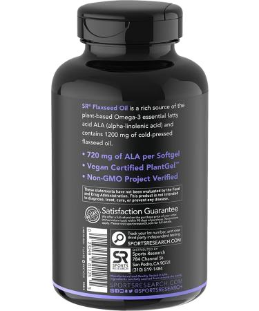 Sports Research Flaxseed Oil 1200 mg - Plant-Based Omega-3 Veggie Softgels (180 Count) - Buy Online on GoSupps.com